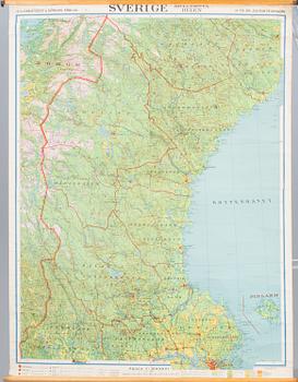 SKOLKARTOR, 2 st,"Danmark" samt "Sverige - mellersta delen", 1900-talets mitt.