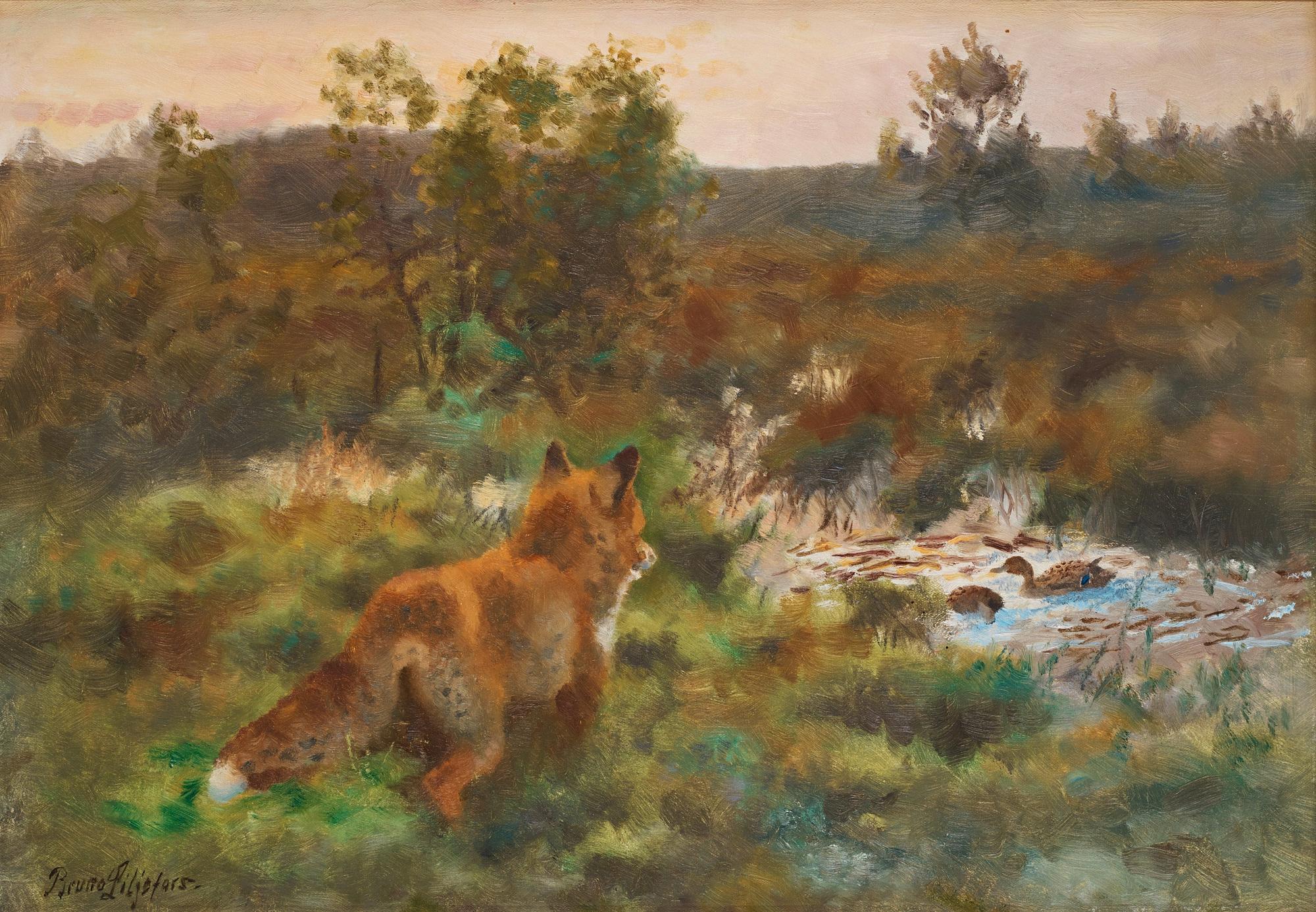 Bruno Liljefors, Fox and Mallards in a Summer Landscape.