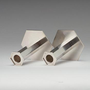 Wiwen Nilsson, a pair of sterling candlesticks, Lund 1964 and 1968.