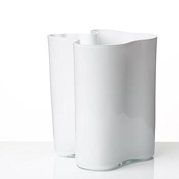 Alvar Aalto, a white mould blown glass vase, Iittala, Finland, model 3031.