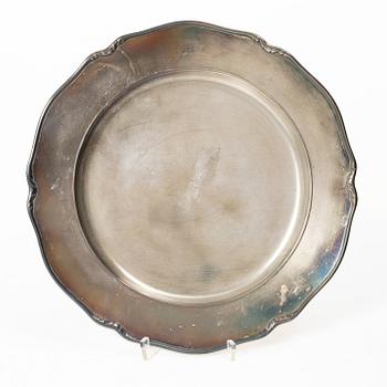 W.A. Bolin, Kuverttallrikar, 6 st, silver, Stockholm 1937.
