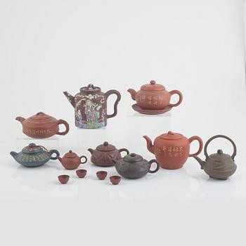 A collection of Yixing tea pots and tea cups, China, second half of the 20th century.