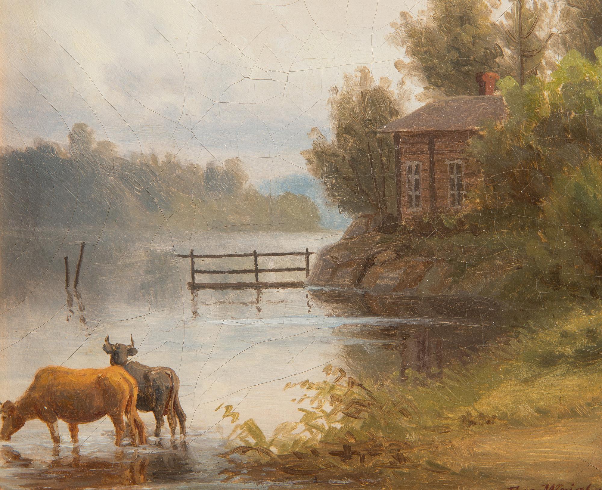 Ferdinand von Wright, Cottage and Cows by the Shore.
