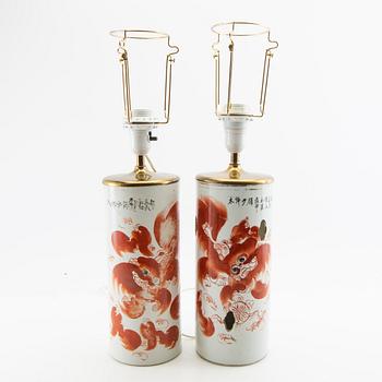 Bordslampor två st Kina 1900-tal porslin.