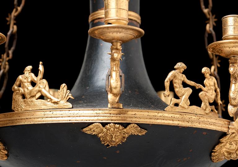 An Empire early 19th century nine-light hanging lamp.