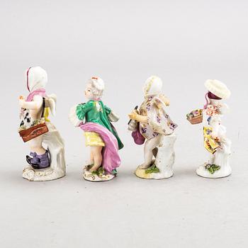 SET OF FOUR PORCELAIN FIGURINS, TWO MARKED MEISSEN, 18TH CENTURY.