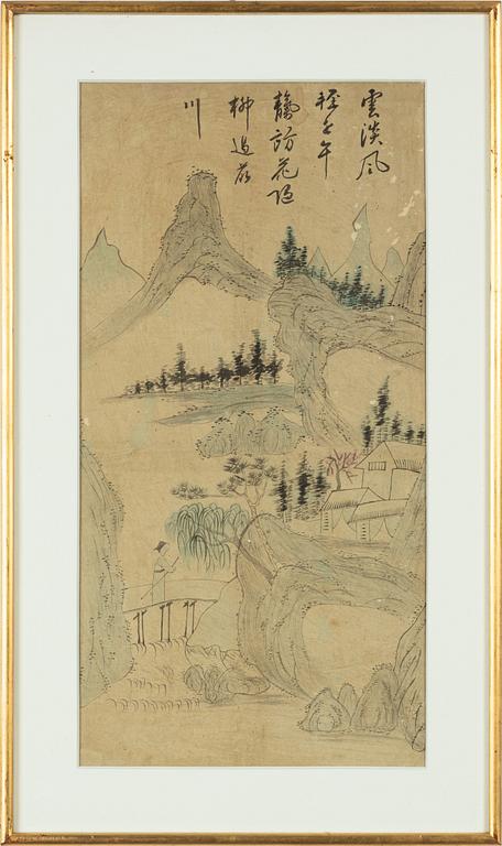 Oidentifierad konstnär, fyra stycken målningar, tusch och akvarell på papper, Korea, omkring 1900.