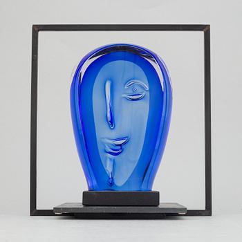 Göran Wärff, a glass sculpture with iron stand for Kosta Boda, signed. Unique.