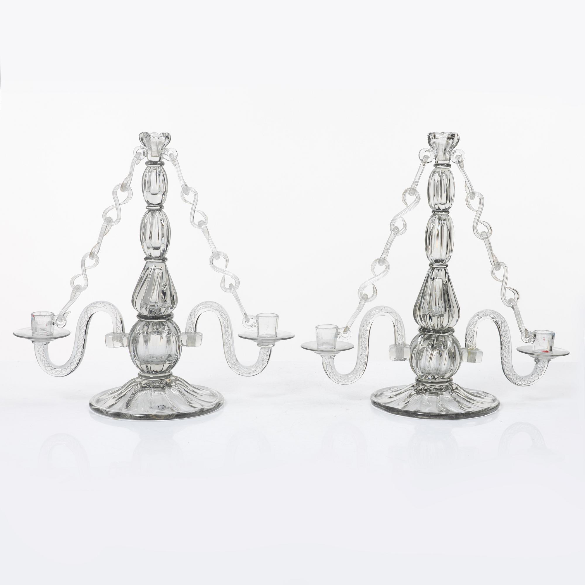 Elis Bergh, a pair of candelabra, Strömbergshyttan, 1940s.
