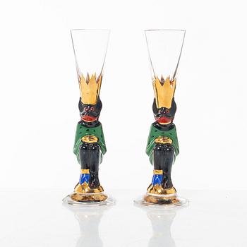 Gunnar Cyrén, two shot glasses,  so-called 'snaps devils', from the Nobel service, Orrefors.