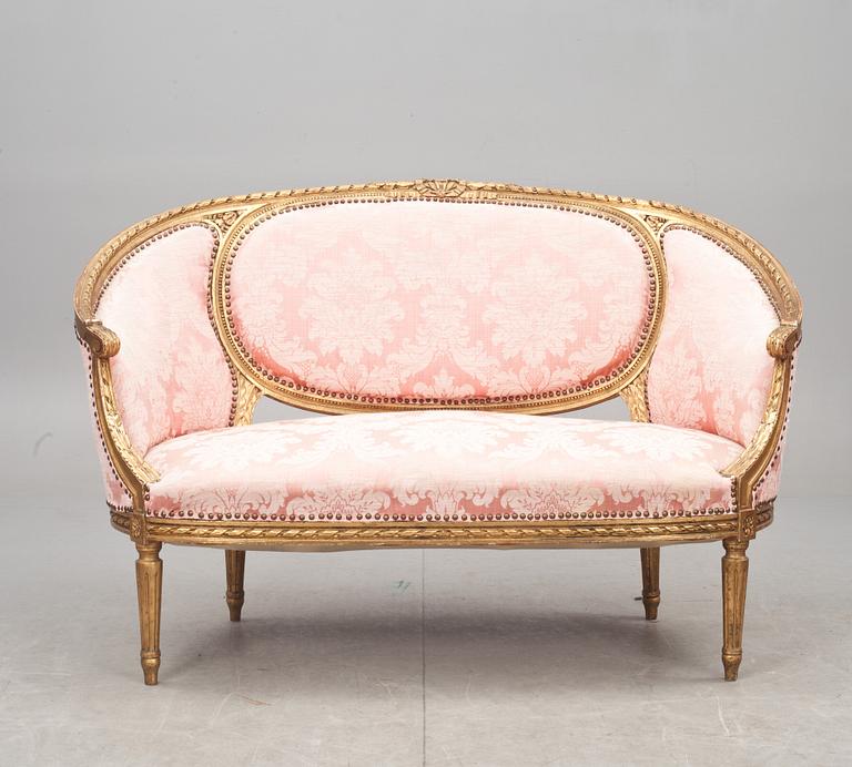 SOFFA och KARMSTOLAR, ett par, Louis XVI-stil, 1900-talets första hälft.