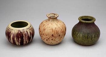 VASER, 3 st, stengods, bl.a. Rolf Palm, Mölle, sign.