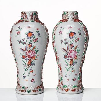 A pair of famille rose vases, Qing dynasty, Qianlong (1736-95).