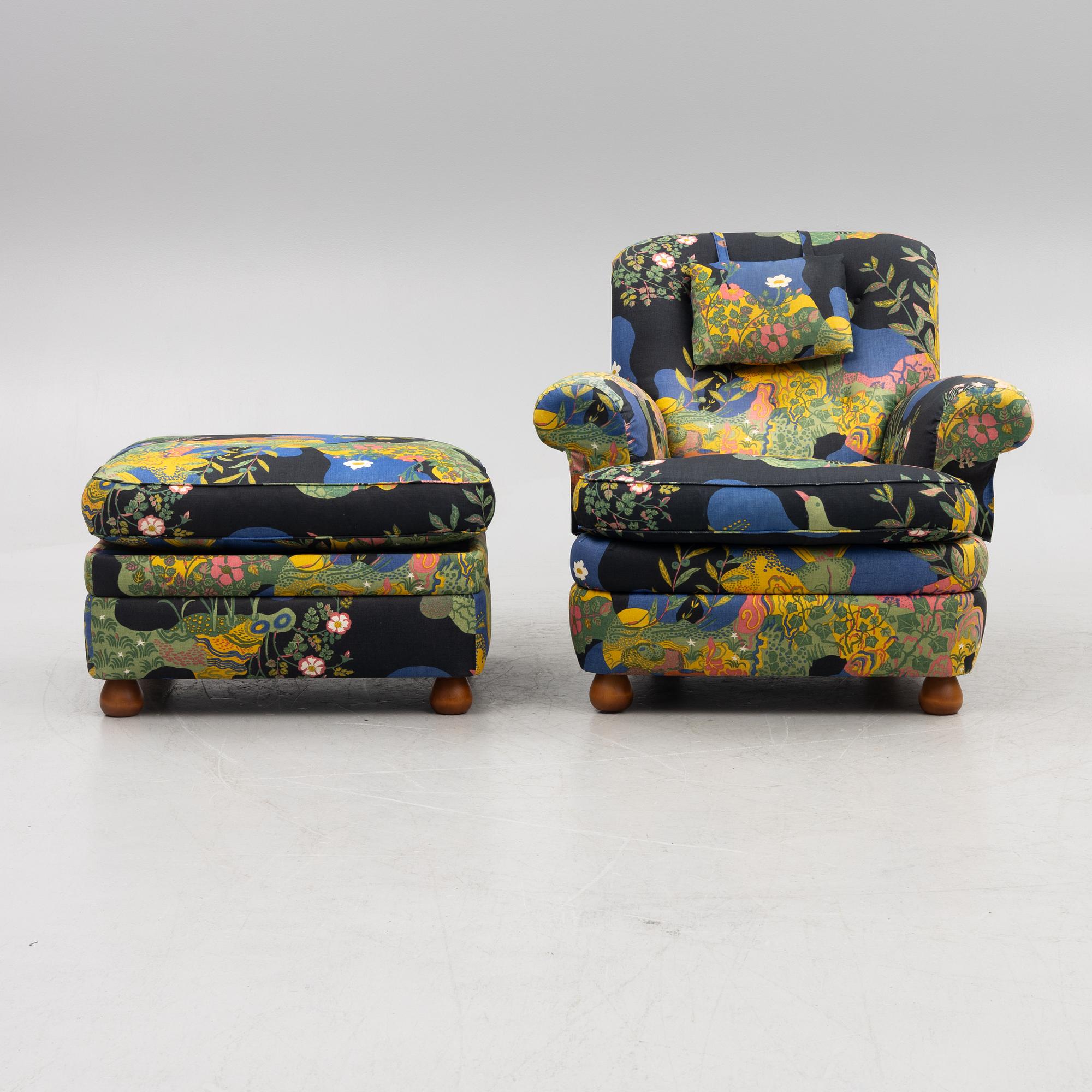Josef Frank, armchair with footstool, model 336, Svenskt Tenn.
