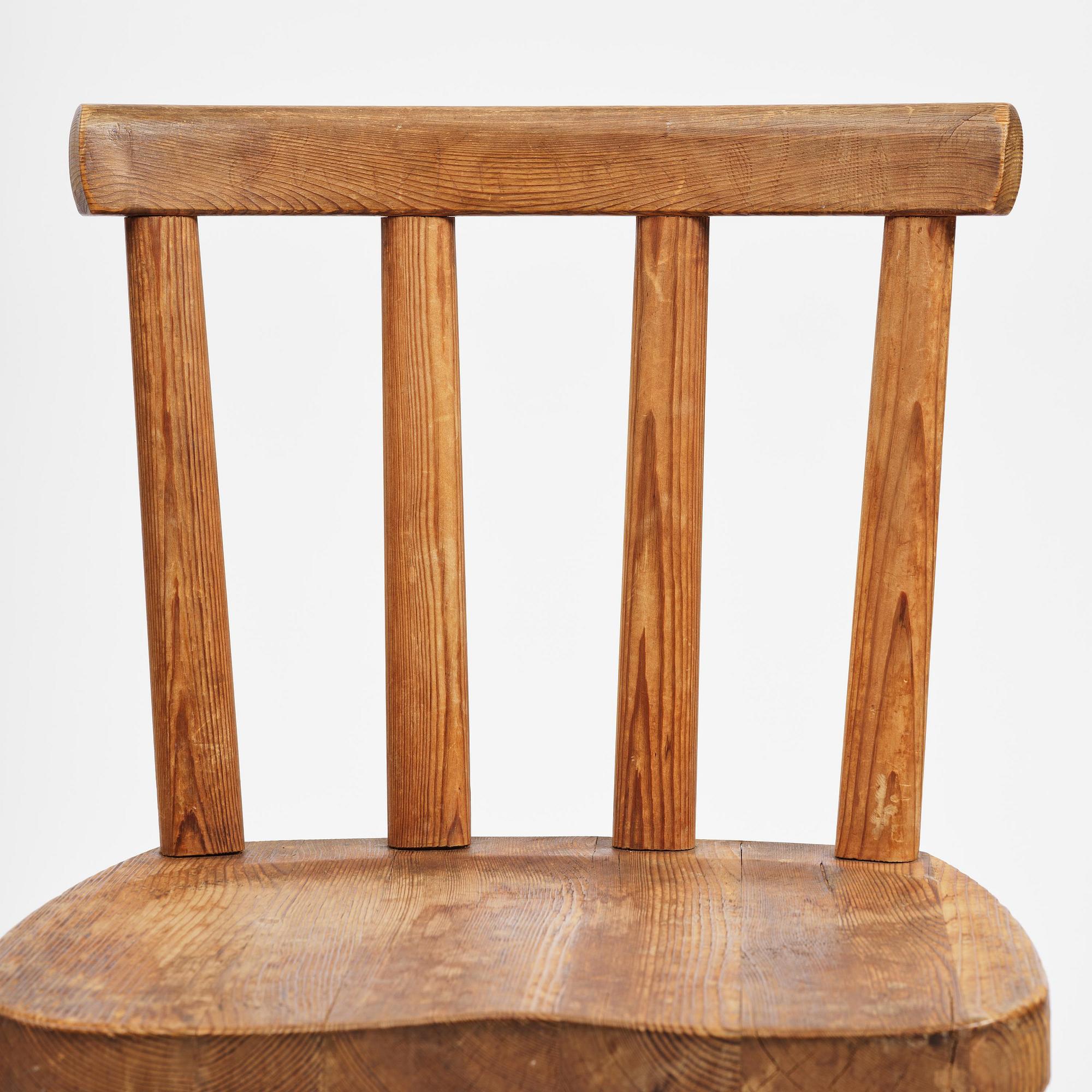 Axel Einar Hjorth, a set of seven stained pine "Utö" chairs, Nordiska Kompaniet, Sweden, 1930s.
