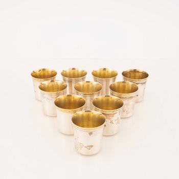 A Swedish 20th century set of ten silver cups mark of CG Hallberg Stockholm 1950s weight 267 grams.
