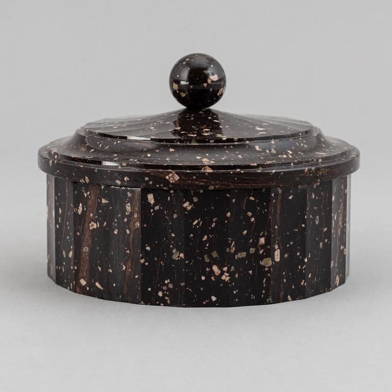 A Swedish Empire 19th century porphyry butter box.