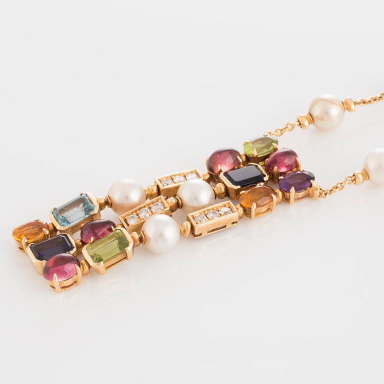 Bulgari collier "Allegra" med ädelstenar samt odlade pärlor.