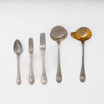Swedish silver cutlery, mostly Johan Petter Grönvall, Stockholm 1820-30s (22 pieces).