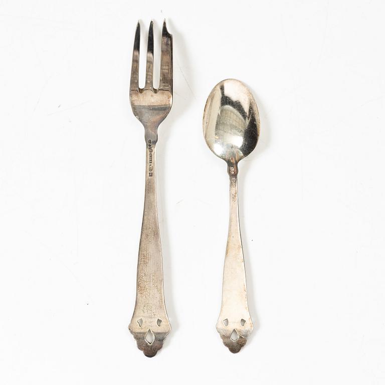 Eleven silver coffee spoons and twelve silver cake forks, model 'Lillemor', Norway, 20th century.