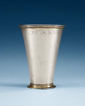 844. A SWEDISH PARCEL-GILT BEAKER, Makers mark of Hans Stadius widow, Kristianstad 1737.