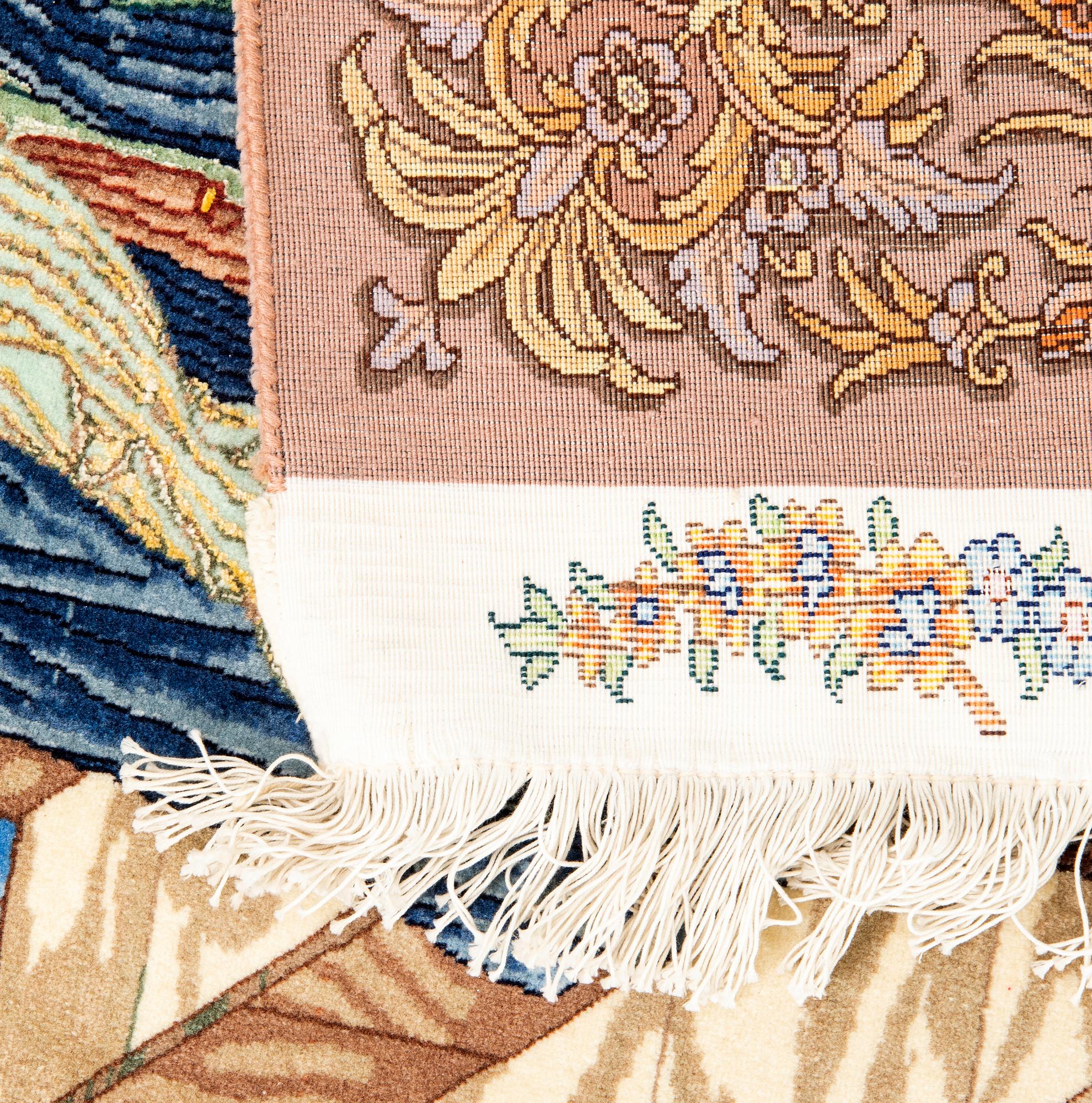An old Tabris part relief carpet approx 212x300 cm.