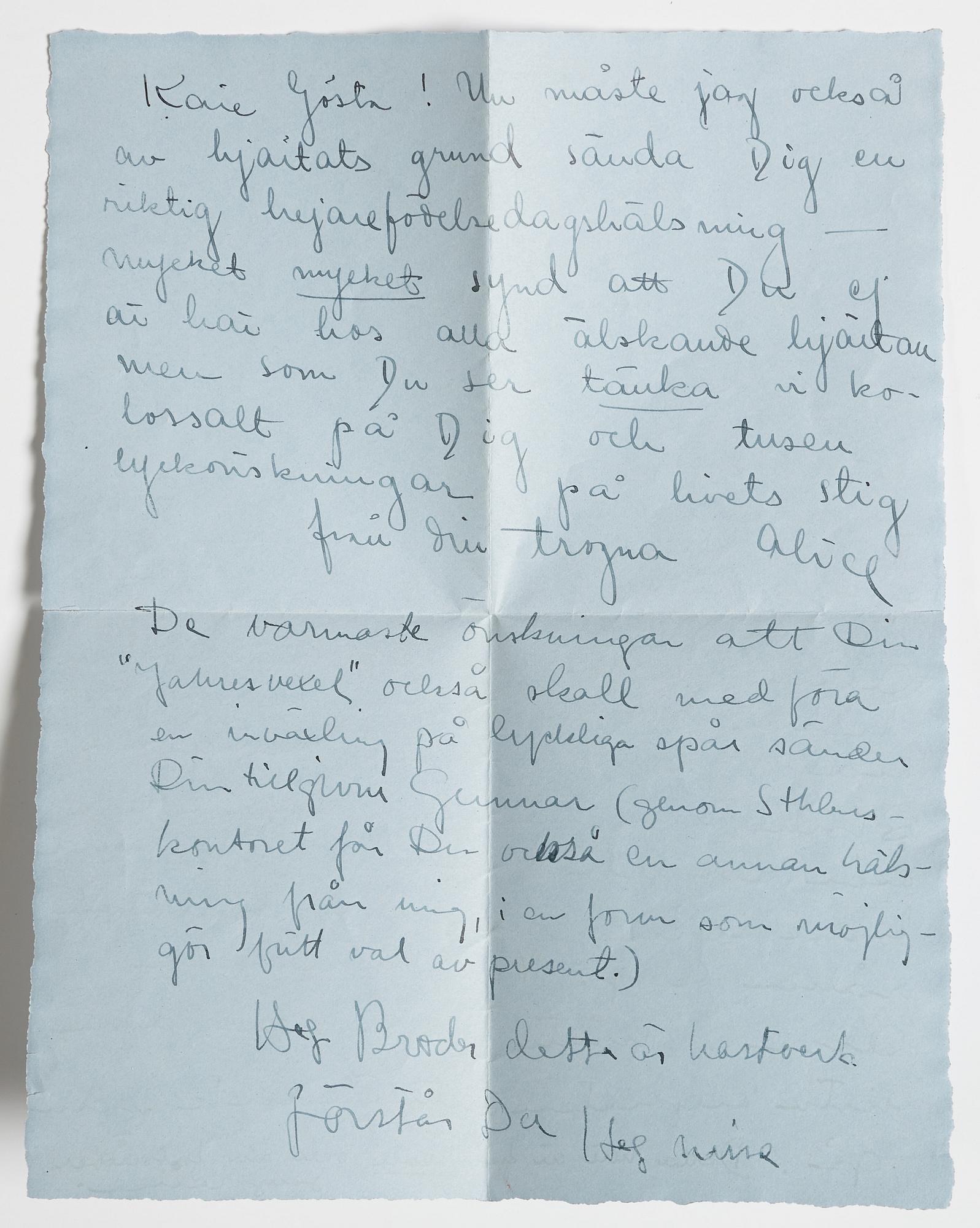 LETTER from the Wedel and Liepe families to GAN (Gösta Adrian-Nilsson) in Stockholm, dated Malmö 1 april 1935.