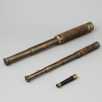 TWO SPOTTING SCOPES AND POCKESCOPE, 19th/20th century.