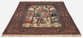 An antique pictoral Isfahan carpet, Central Persia, "Yusuf & Zuleika", c. 208 x 142 cm.