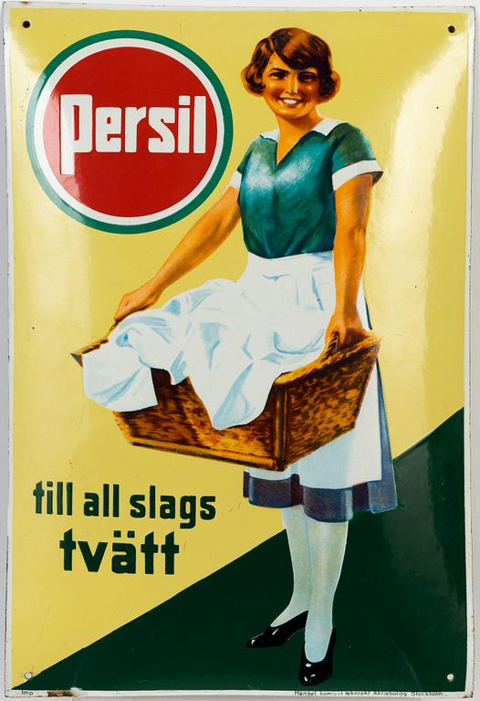 A 'Persil till all slags tvätt' advertising sign, 1920's/30's.