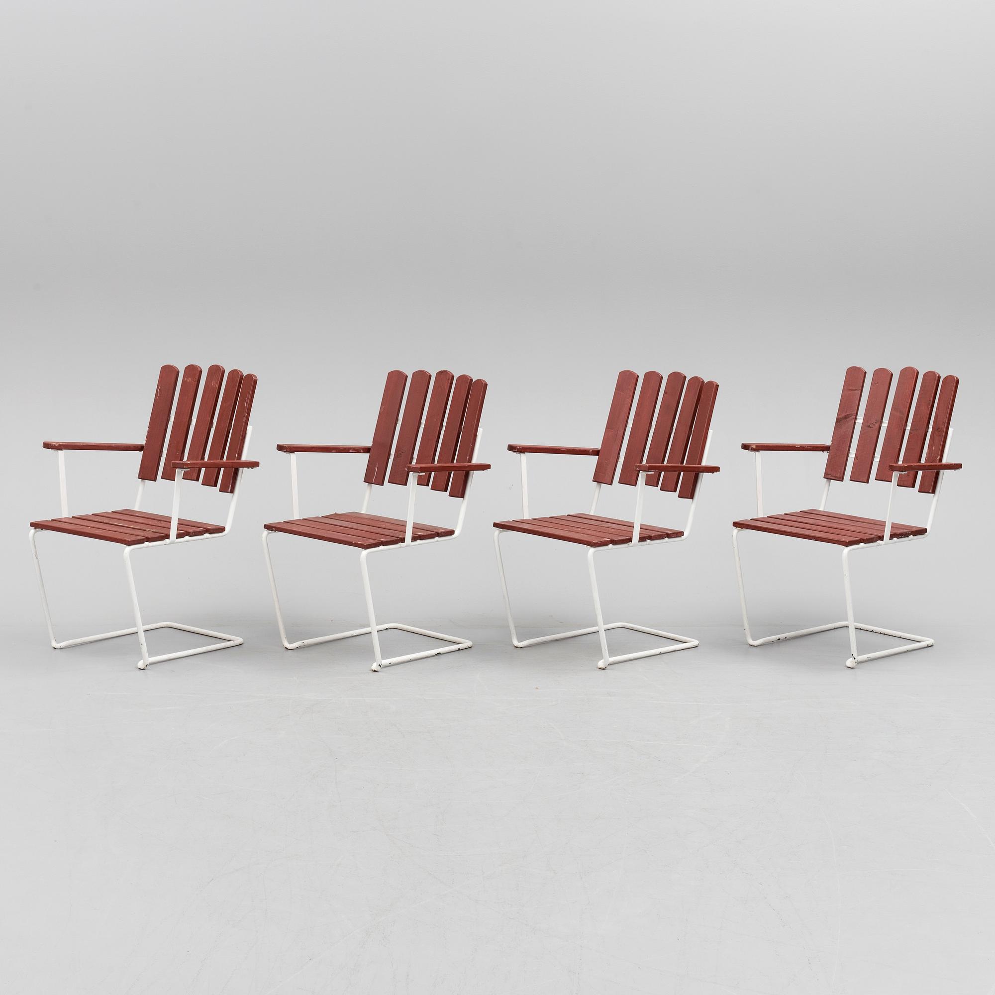 Four second half of the 20th century garden armchairs by Grythyttan stålmöbler.