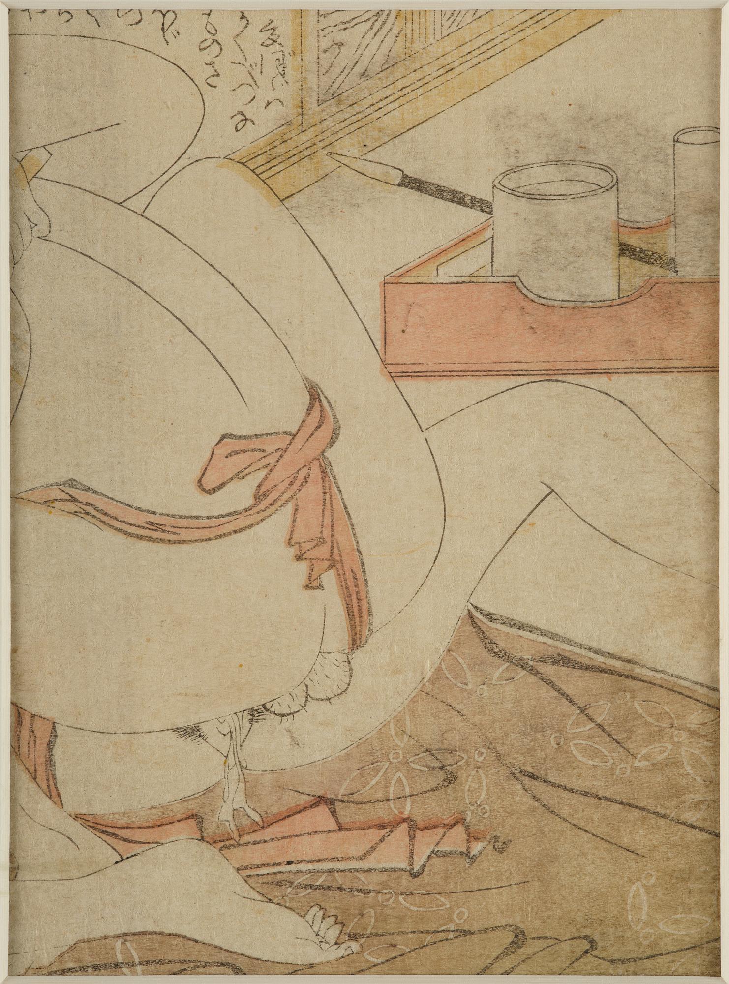 Oidentifierade konstnärer, färgträsnitt, shunga, albumblad, tre diptyker, Japan, 1800-tal.
