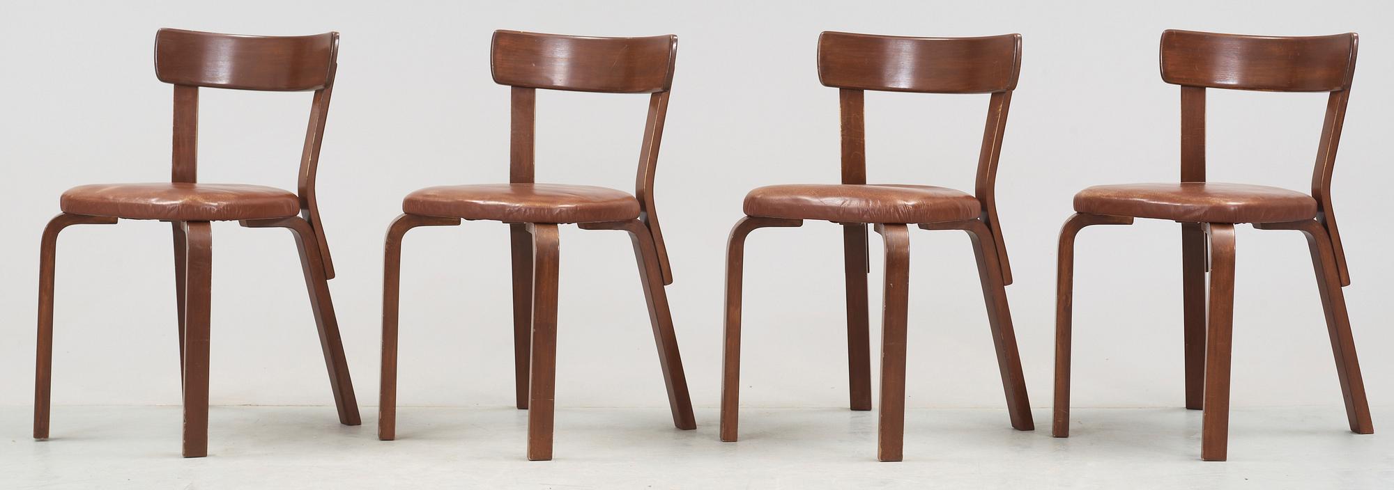 STOLAR, 4 st, Alvar Aalto, 1950-tal. Svagt stämpelmärkta undertill.