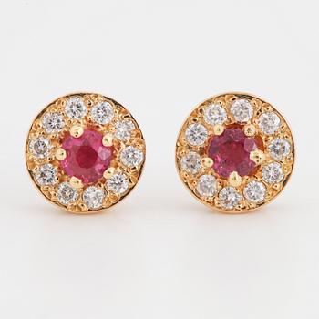 Ruby and brilliant-cut diamond earrings.