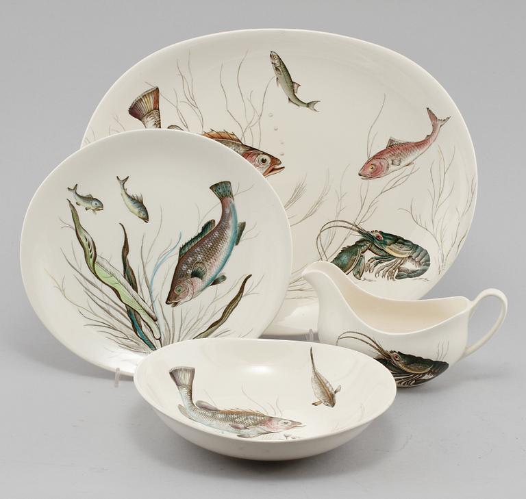 SERVISDELAR, 9 st, flintgods, "Fish", Johnson Bros, England, 1900-talets fjärde kvartal.