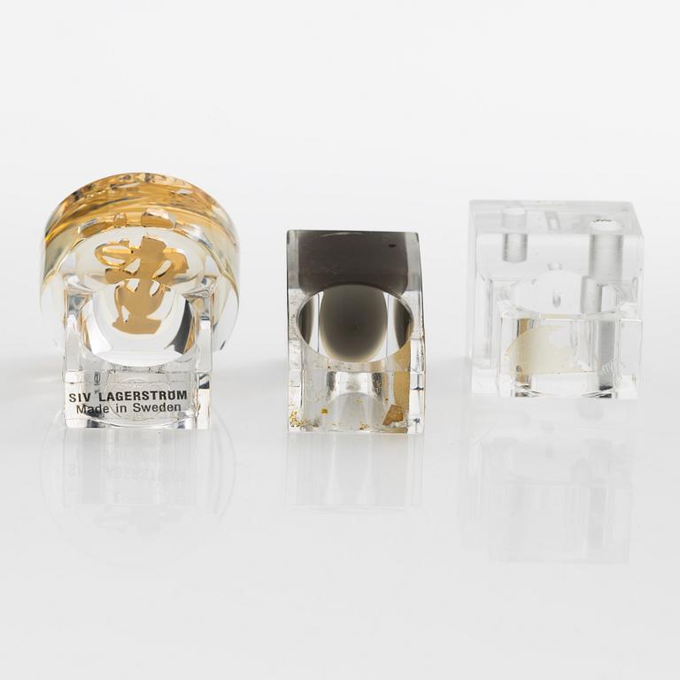 Siv Lagerström, three acrylic rings, 1970s.