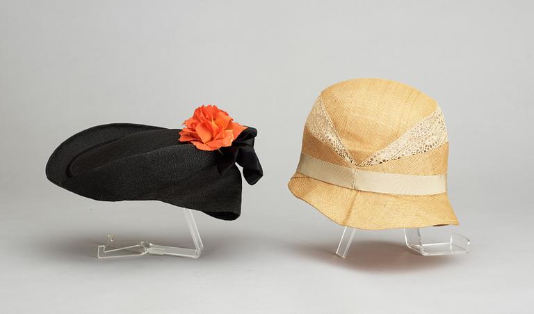 A set of two hats from the 1920s and 40s.