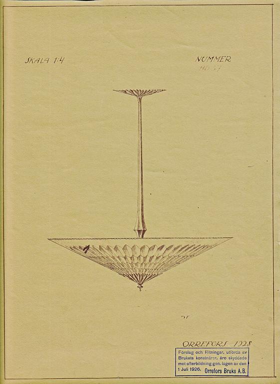 Edward Hald, a pair of ceiling lamps, Orrefors & Nordiska Kompaniet, 1920s-30s.