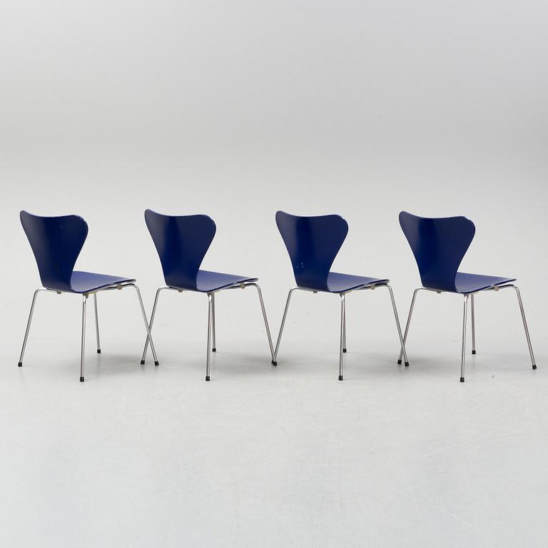 A set of four "Sjuan" chairs, Arne Jacobsen for Fritz Hansen, Denmark, 1989.