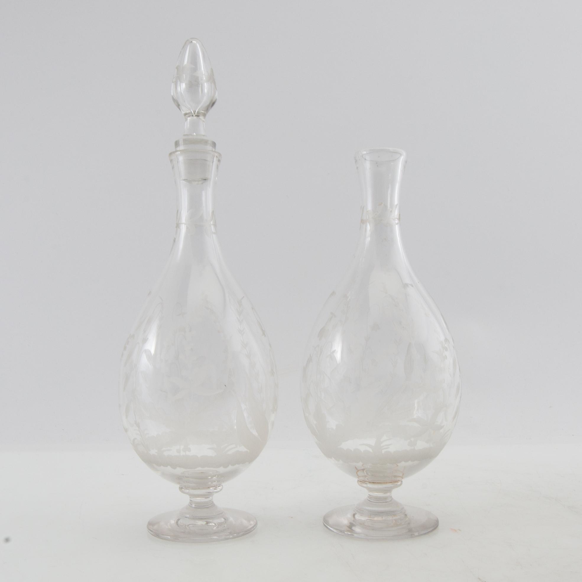 Simon Gate, wine glasses 15 pcs and decanters 2 pcs first half of the 20th century.