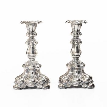 Candlesticks, a pair, Baroque style, silver, CG Hallberg, Stockholm, 1939.