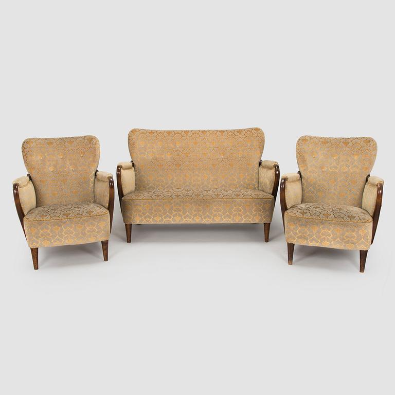 Birger Hahl, soffa samt fåtöljer, ett par, Haimi Oy 1946.