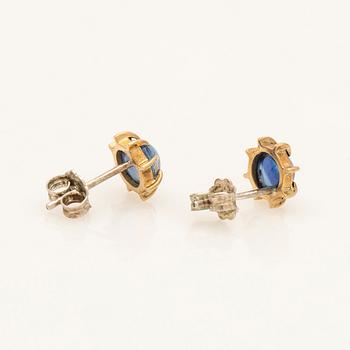 Earrings, a pair, silver and gold with kyanite.