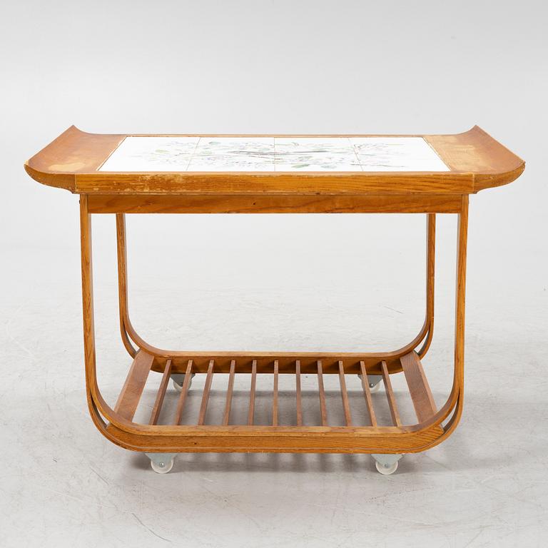 An elmwood serving trolley, Ferdinand Lundqvist, Gothenburg, 1940's/50's.