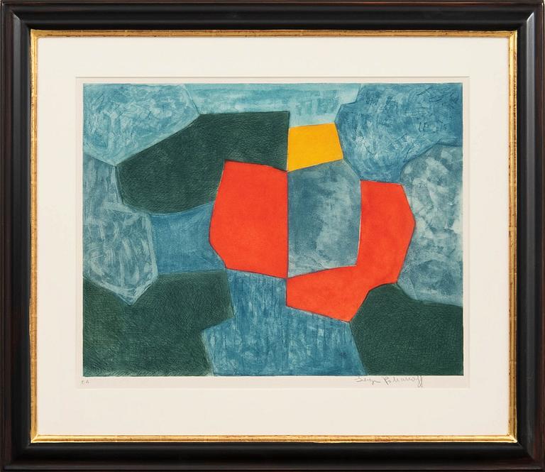 Serge Poliakoff, "Composition green, blue, red and yellow" 1968.