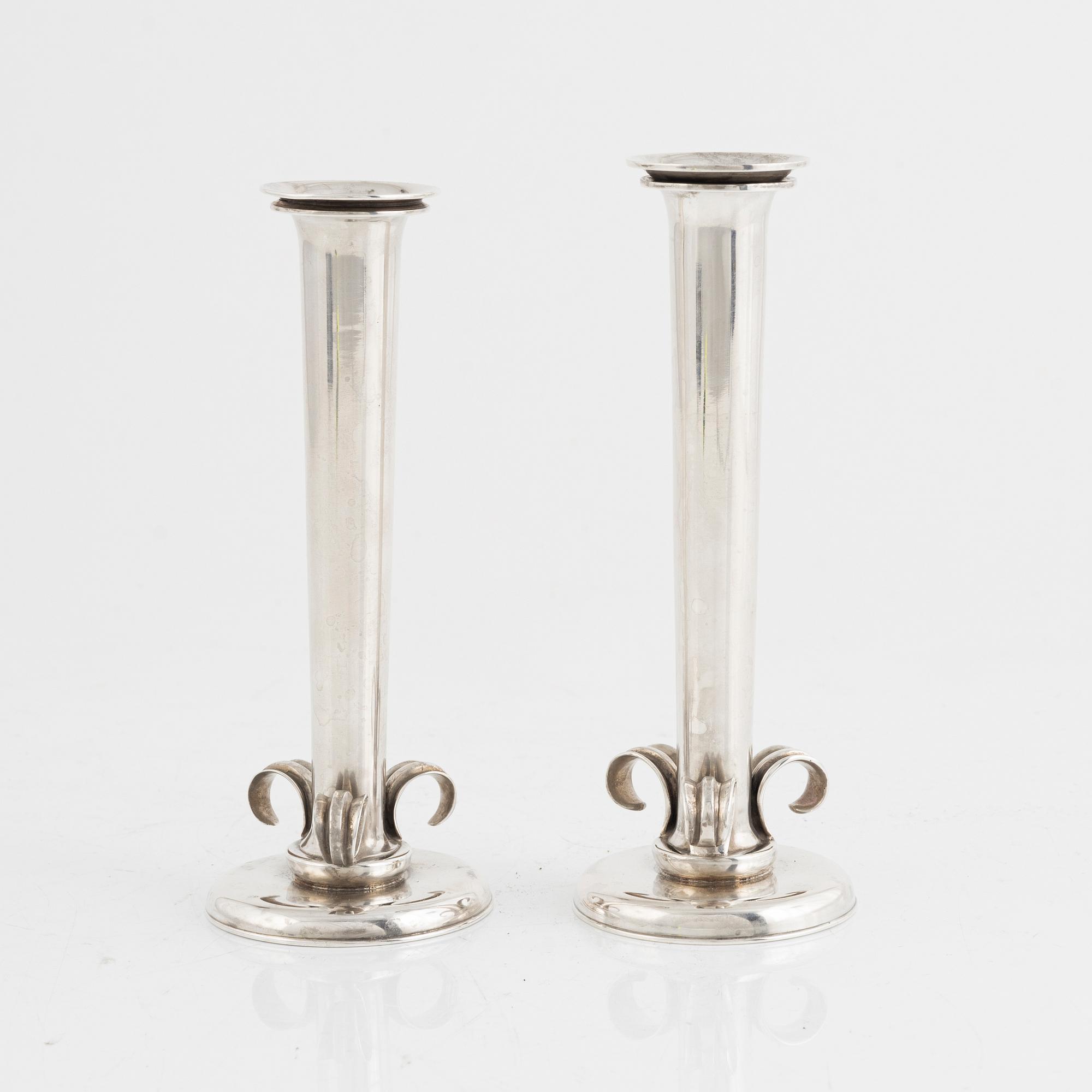 Mogens Bjørn-Andersen, a pair of sterling silver vases, Birkenrød, Denmark.