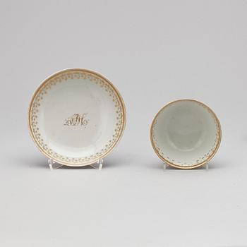 KOPPAR MED FAT, 3st, porslin, Kina, Qianlong (1736-1795).