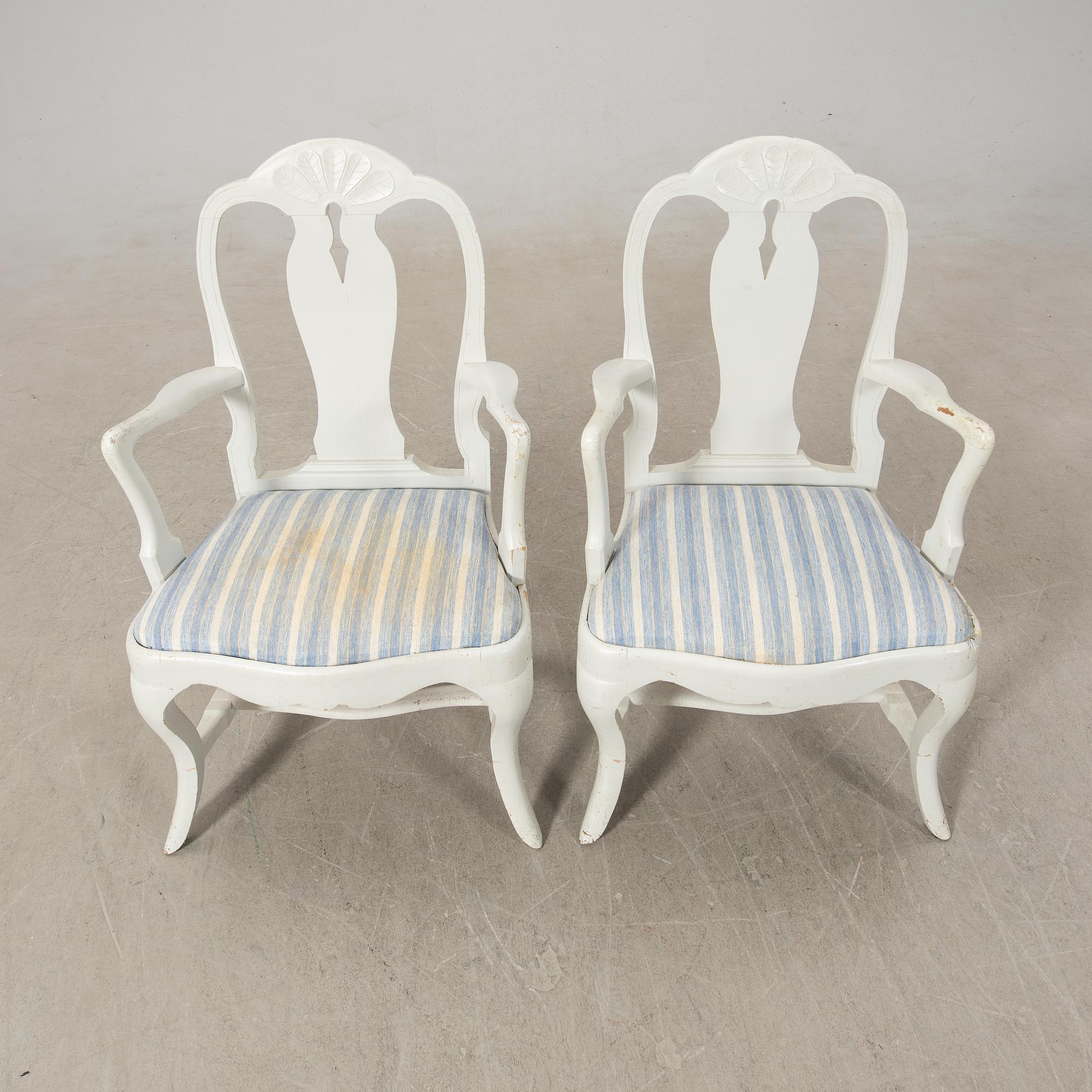 Karmstolar ett par Rokoko-stil 1900taöets första del.