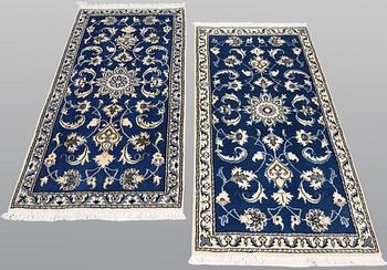 Mattor, 2 st, Nain, part silk, ca 136 x 70 resp 138 x 70 cm.