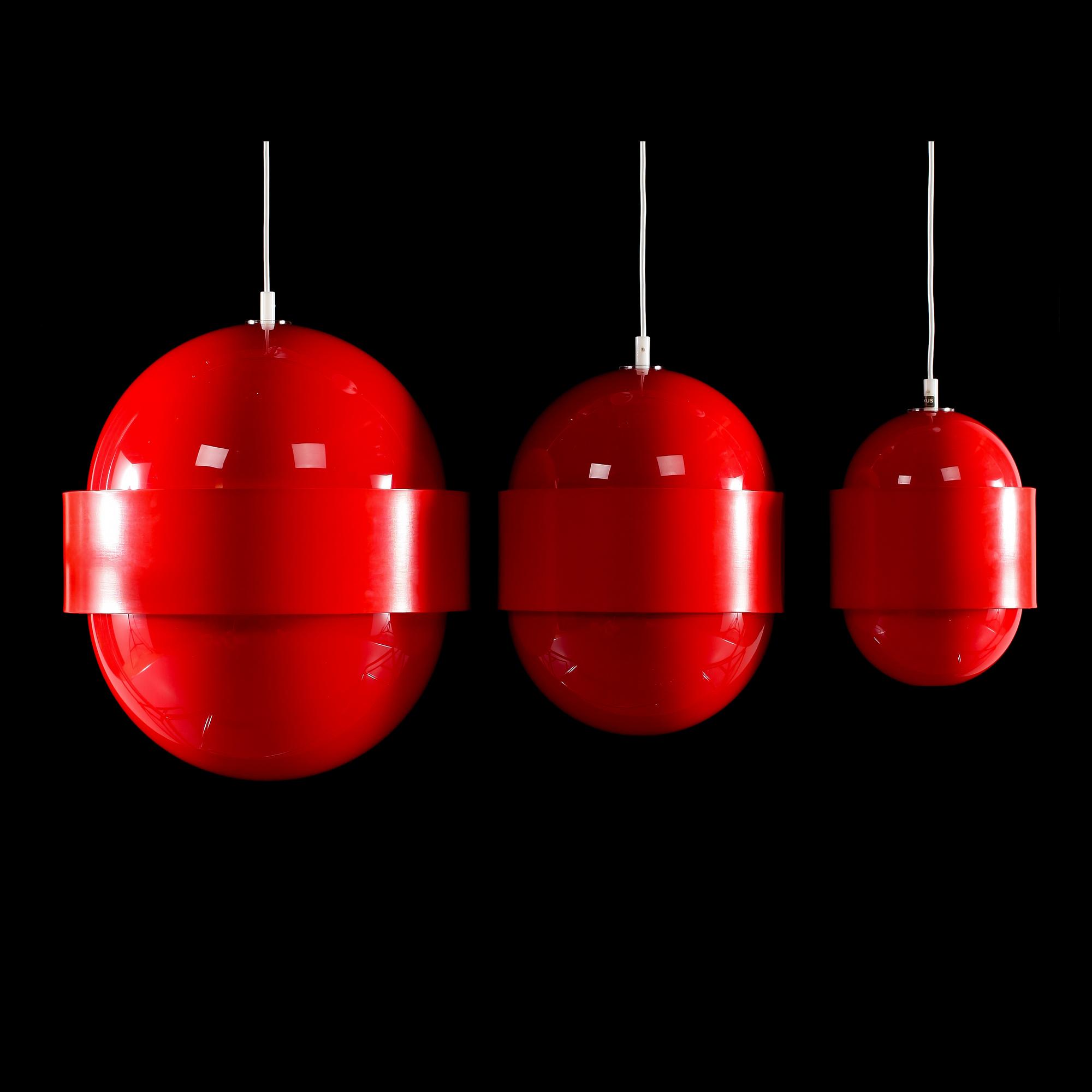 TAKLAMPOR, 3 st, "Globo ring", Uno & Östen Kristiansson, Luxus, 1970-tal.